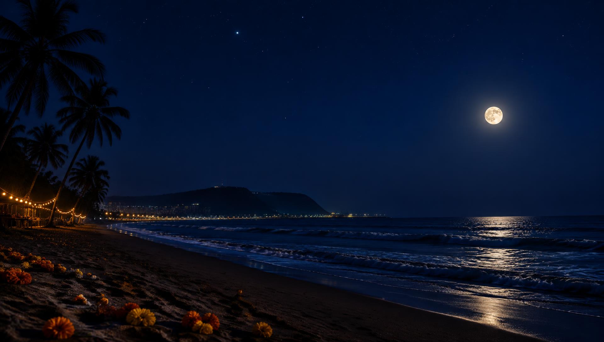 Moonlit night by the sea at Visakhapatnam