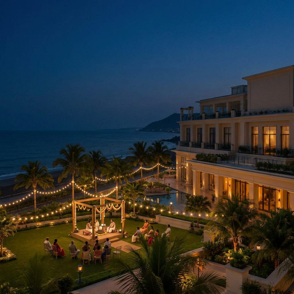 An intimate night wedding by the sea in Visakhapatnam